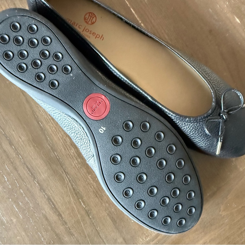 Marc Joseph NY Black Pebbled Leather Ballet Flats Bow Comfort Shoes Size 10 - Picture 4 of 7